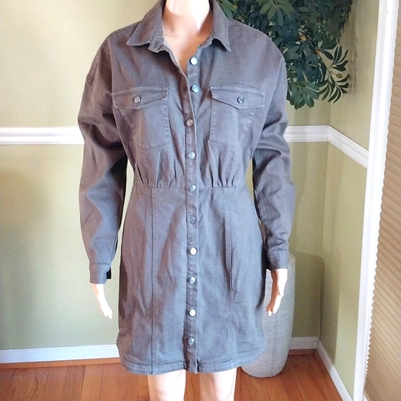 Express Denim Fitted Mini Shirt Dress, NEW, Size S - Picture 9 of 11